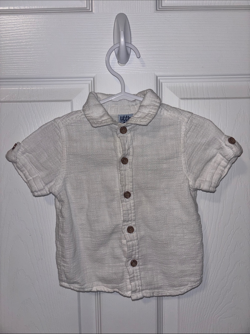 White Cotton Button-Up Shirt for Toddler Boy